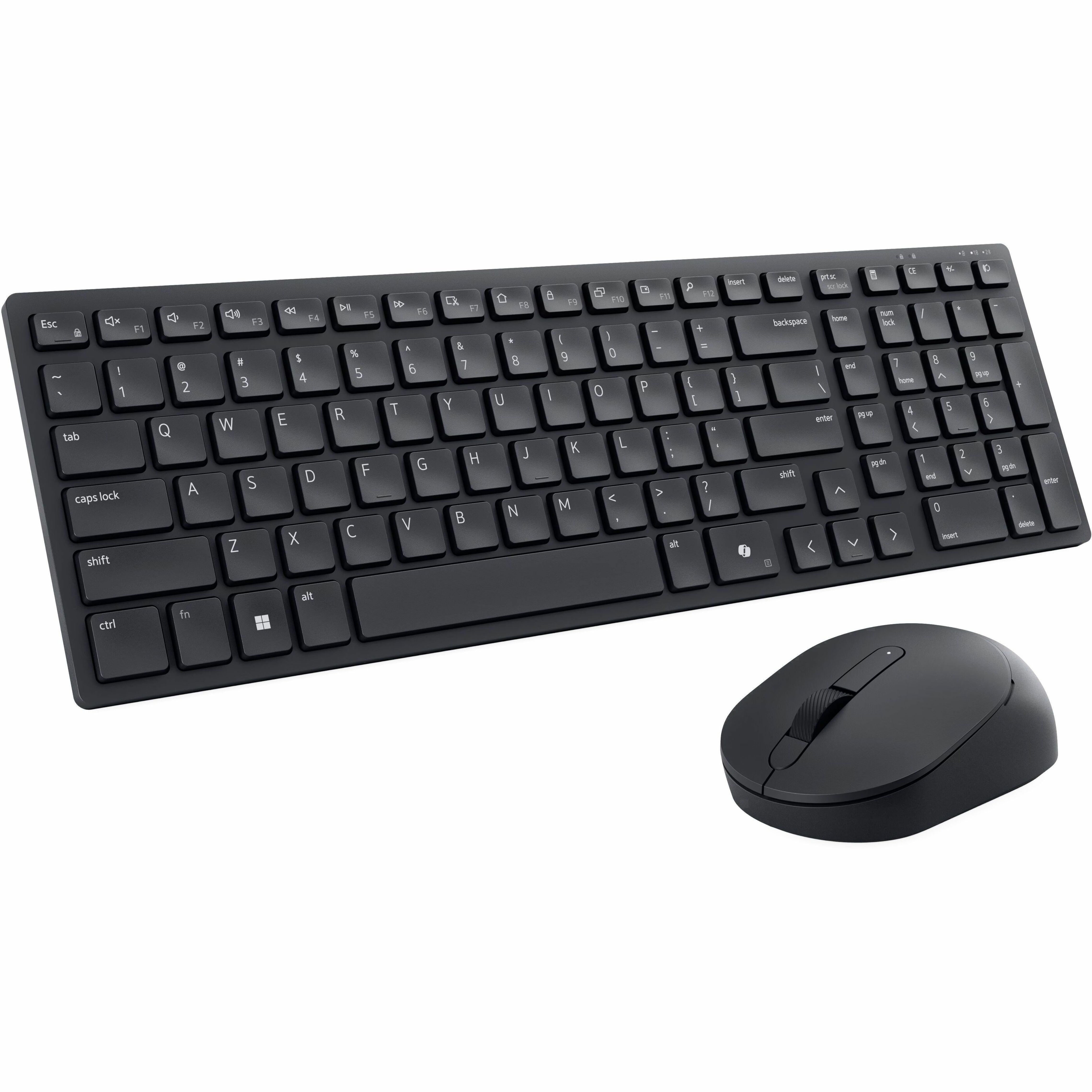 Dell KM555 Keyboard & Mouse - USB Type A Plunger Wireless Bluetooth/RF 5.1 2.40 GHz Keyboard - English (US) - Black - USB Type A Wireless Bluetooth/RF Mouse - Optical - 4020 dpi - Scroll Wheel - Black - Volume Down, Volume Up, Mute, Play/Pause, Forward, Back, CoPilot, Multimedia, On/Off Switch Hot Key(s) - Symmetrical - AAA, AA - Compatible with PC, Mac - Retail Box